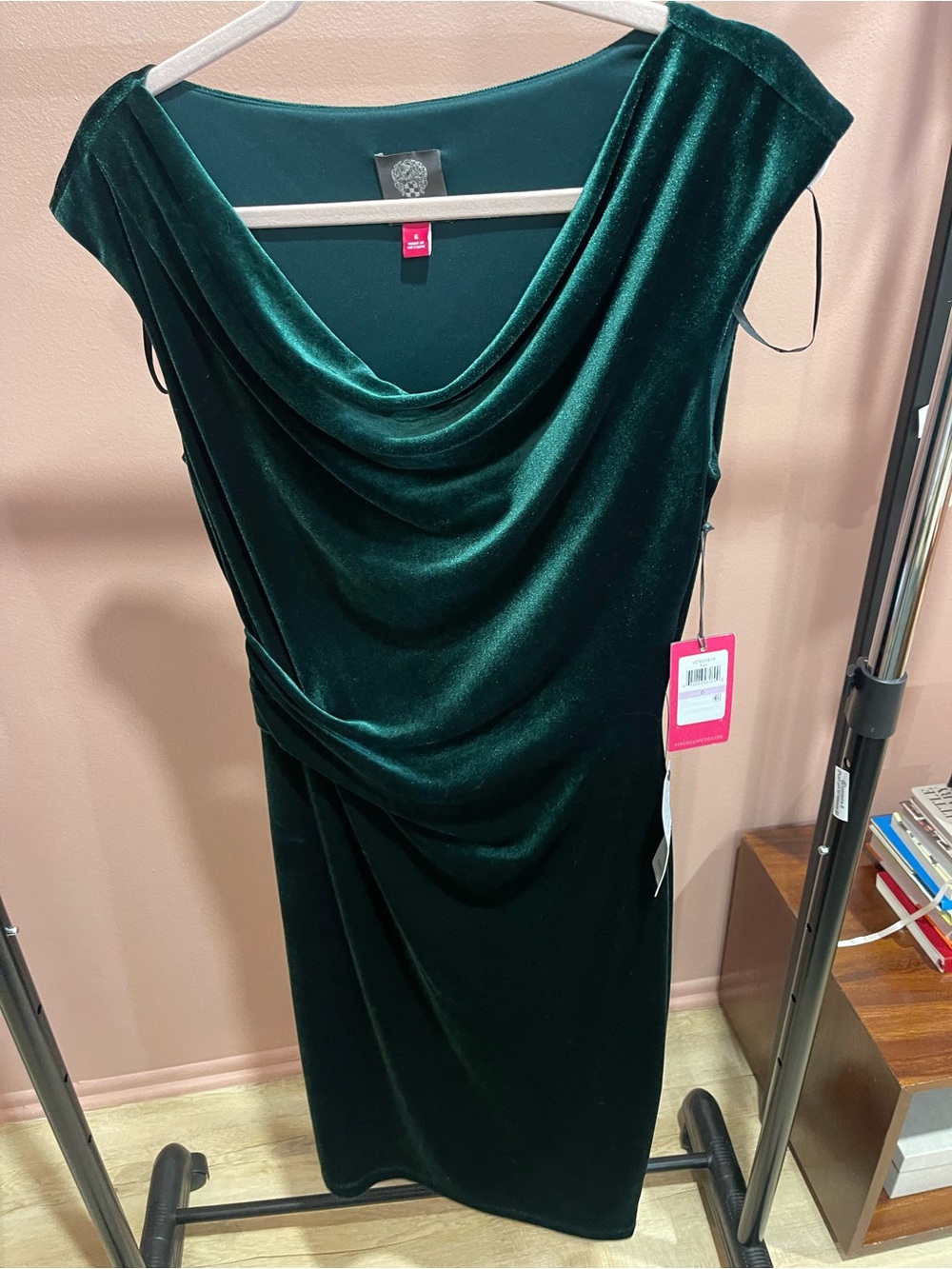 Vince Camuto Emerald Green Velvet Cowl Midi Dress